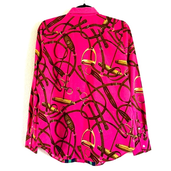 RALPH LAUREN Rare Pink Equestrian Horse Bit Stirrup Beautiful Luxury Blouse Sm - Picture 7 of 15